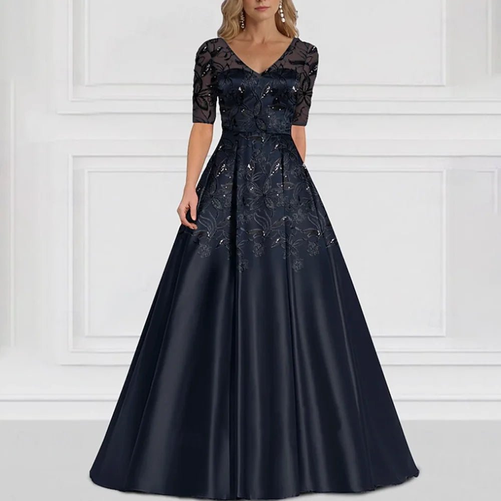 Plus Size V-Neck Lace Appliqué Mother of the Bride Dress - Luzilly Bridal & Apparel