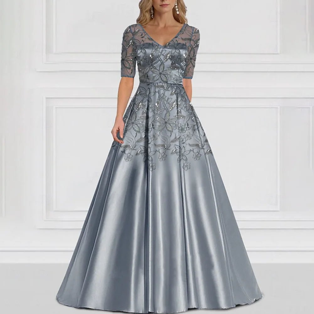 Plus Size V-Neck Lace Appliqué Mother of the Bride Dress - Luzilly Bridal & Apparel