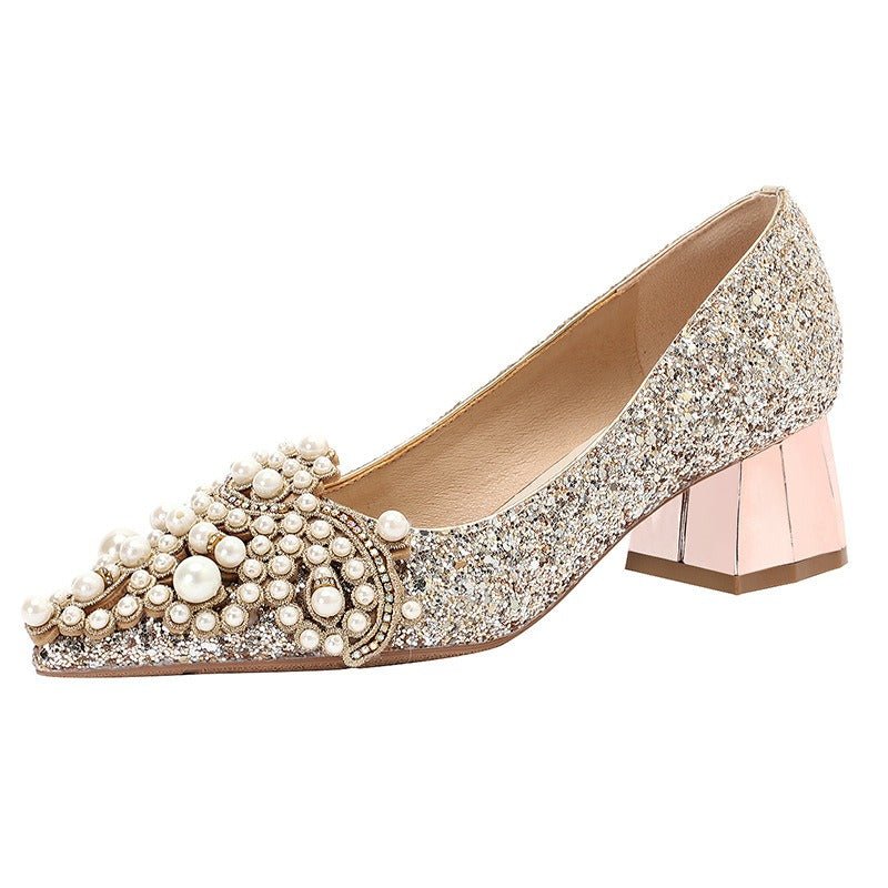 Pointed high heels, women's thick heels, French wedding shoes - Luzilly Bridal & Apparel