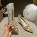 Pointed high heels, women's thick heels, French wedding shoes - Luzilly Bridal & Apparel