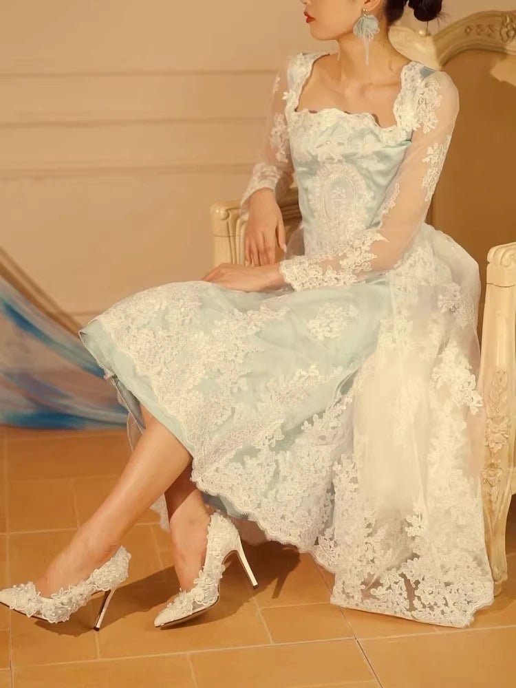 Pointed Lace Mesh & Pearl Bridal Heels - Luzilly Bridal & Apparel