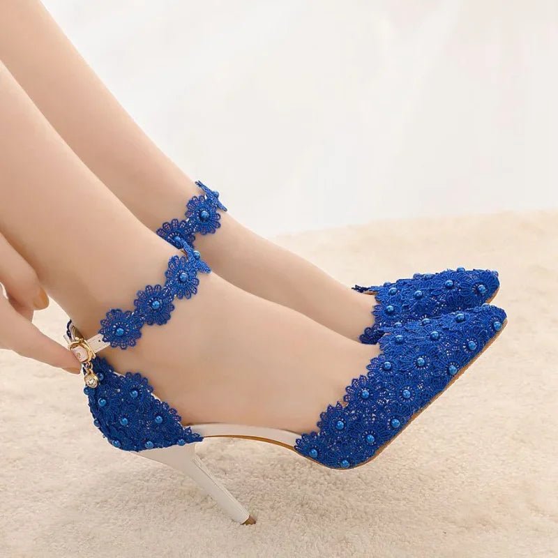 Pointed Lace Rhinestone Bridal Heels - Luzilly Bridal & Apparel