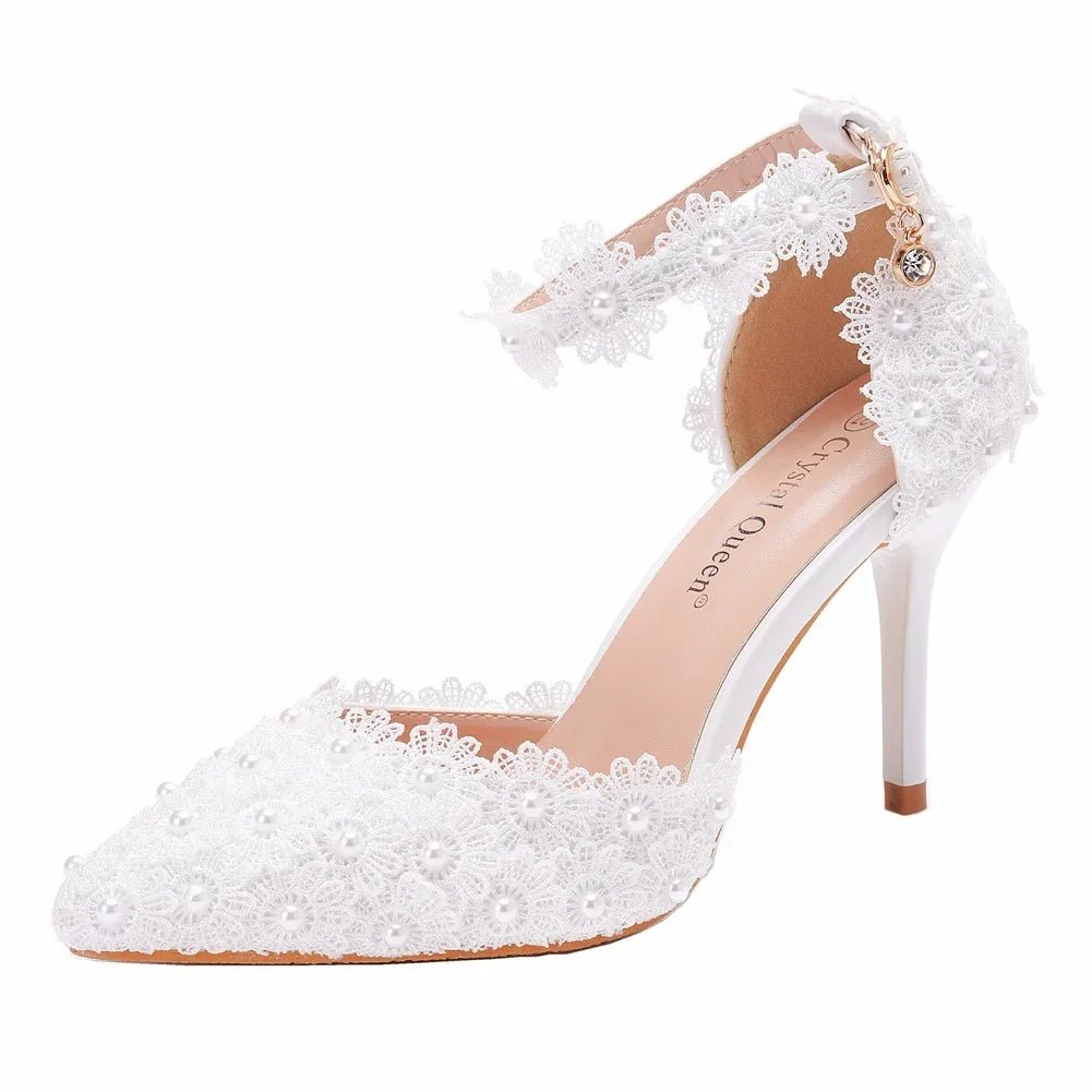Pointed Lace Rhinestone Bridal Heels - Luzilly Bridal & Apparel