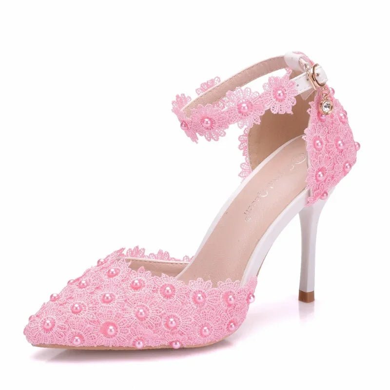 Pointed Lace Rhinestone Bridal Heels - Luzilly Bridal & Apparel