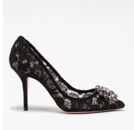 Pointed-Toe Lace & Crystal Bridal Heels - Luzilly Bridal & Apparel