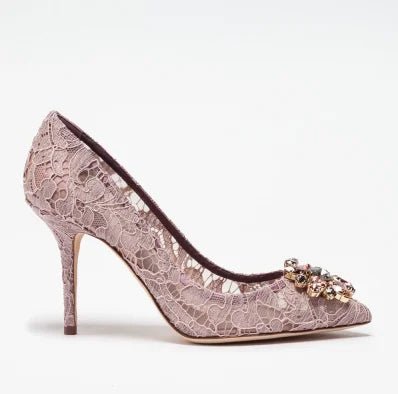 Pointed-Toe Lace & Crystal Bridal Heels - Luzilly Bridal & Apparel