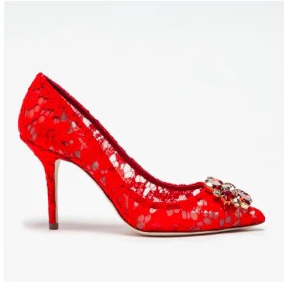 Pointed-Toe Lace & Crystal Bridal Heels - Luzilly Bridal & Apparel