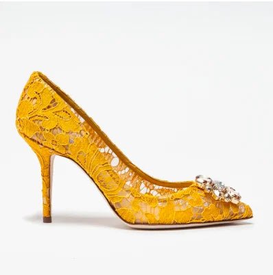Pointed-Toe Lace & Crystal Bridal Heels - Luzilly Bridal & Apparel