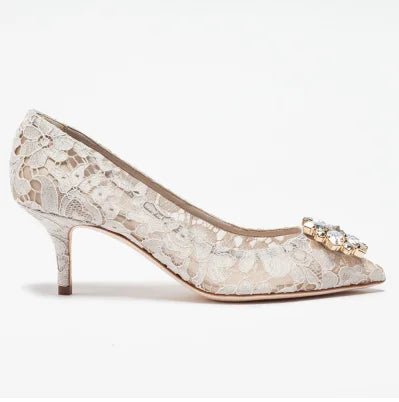 Pointed-Toe Lace & Crystal Bridal Heels - Luzilly Bridal & Apparel
