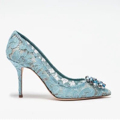 Pointed-Toe Lace & Crystal Bridal Heels - Luzilly Bridal & Apparel