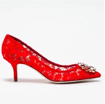 Pointed-Toe Lace & Crystal Bridal Heels - Luzilly Bridal & Apparel