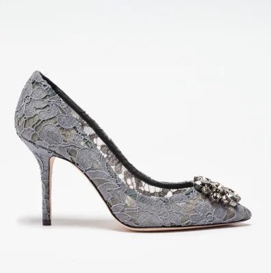 Pointed-Toe Lace & Crystal Bridal Heels - Luzilly Bridal & Apparel