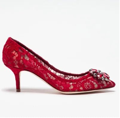 Pointed-Toe Lace & Crystal Bridal Heels - Luzilly Bridal & Apparel