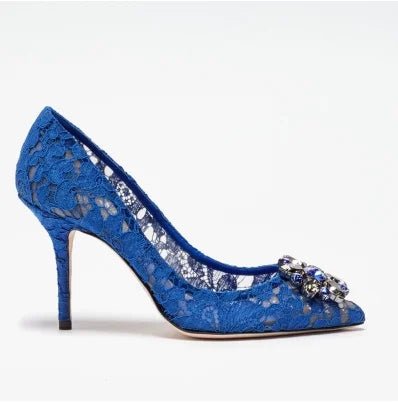 Pointed-Toe Lace & Crystal Bridal Heels - Luzilly Bridal & Apparel