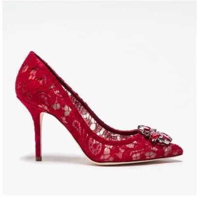 Pointed-Toe Lace & Crystal Bridal Heels - Luzilly Bridal & Apparel