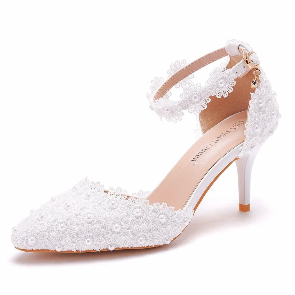 Pointed-Toe Lace & Rhinestone Bridal Stiletto Heels - Luzilly Bridal & Apparel
