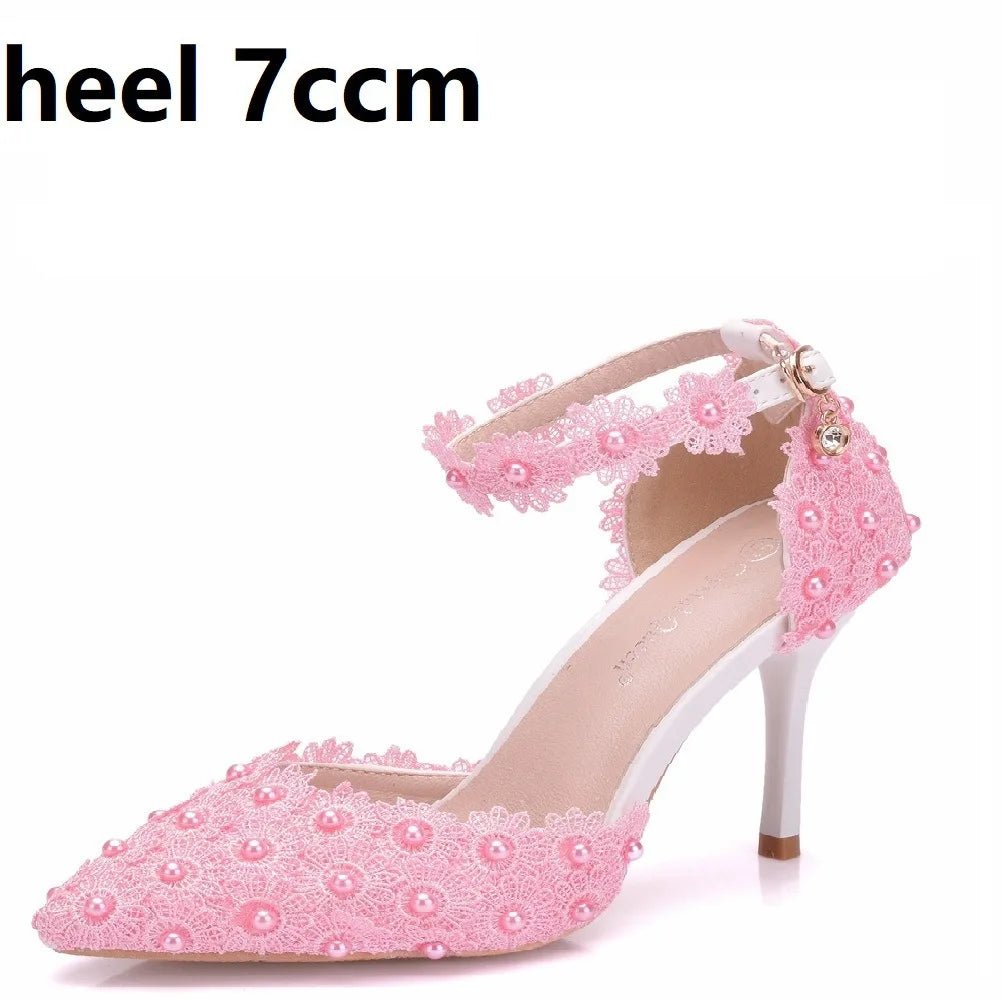 Pointed-Toe Lace & Rhinestone Bridal Stiletto Heels - Luzilly Bridal & Apparel