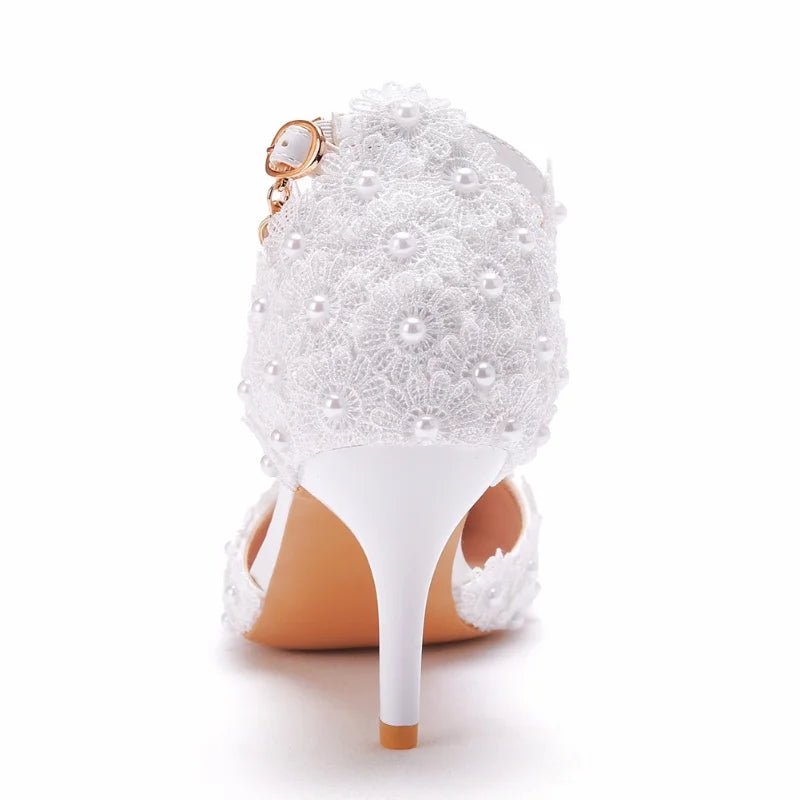 Pointed-Toe Lace & Rhinestone Bridal Stiletto Heels - Luzilly Bridal & Apparel