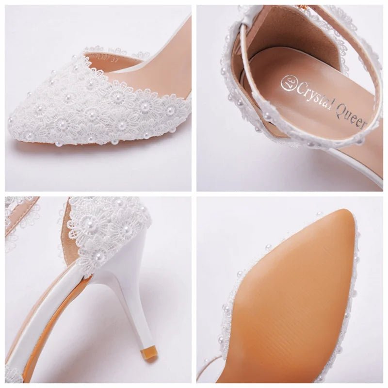 Pointed-Toe Lace & Rhinestone Bridal Stiletto Heels - Luzilly Bridal & Apparel
