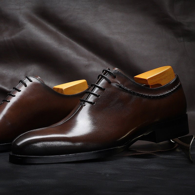 Pointed-Toe Lace-Up Leather Dress Shoes - Luzilly Bridal & Apparel