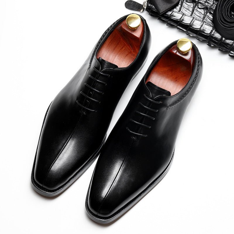 Pointed-Toe Lace-Up Leather Dress Shoes - Luzilly Bridal & Apparel