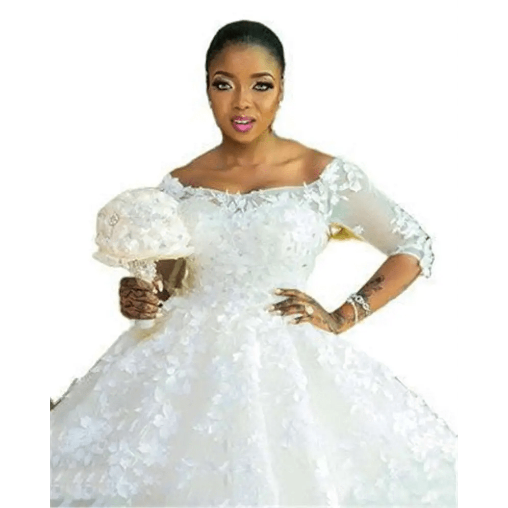 Pregnant Women Princess Wedding Dress with Lace Sleeves - Luzilly Bridal & Apparel