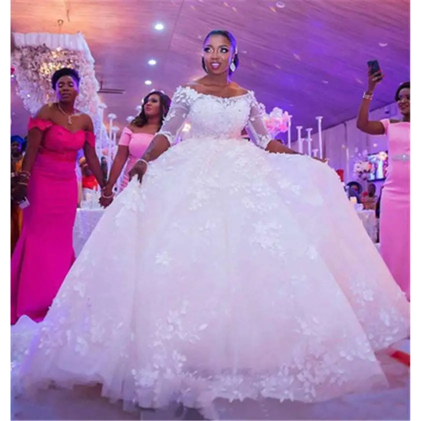 Pregnant Women Princess Wedding Dress with Lace Sleeves - Luzilly Bridal & Apparel