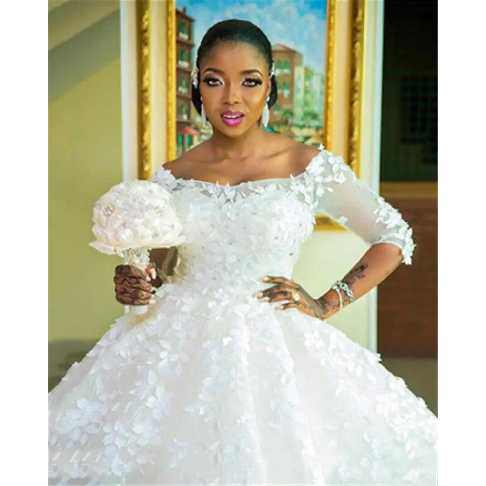 Pregnant Women Princess Wedding Dress with Lace Sleeves