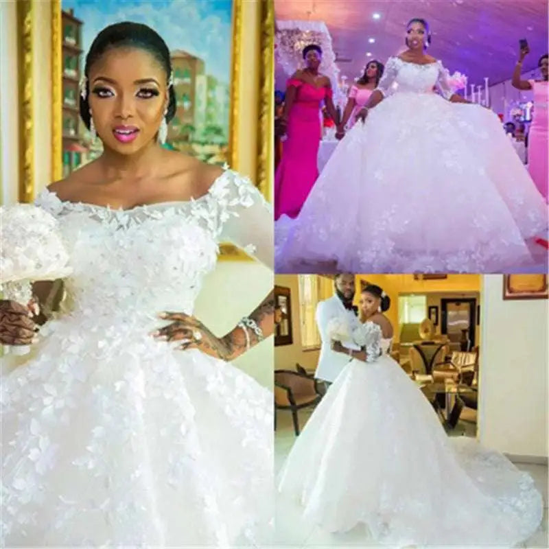 Pregnant Women Princess Wedding Dress with Lace Sleeves
