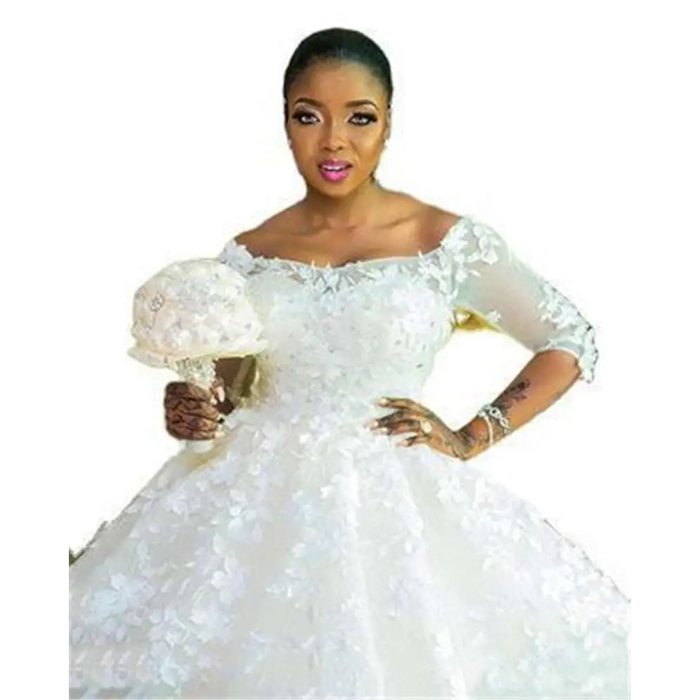 Pregnant Women Princess Wedding Dress with Lace Sleeves