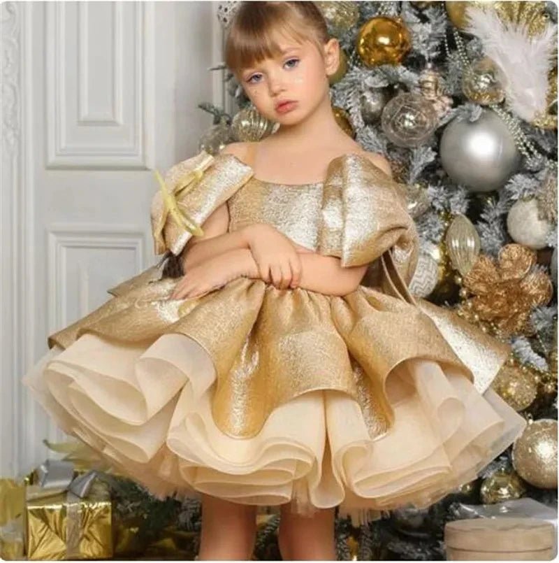 Puffy Satin Glitter Flower Girl Dress - Luzilly Bridal & Apparel