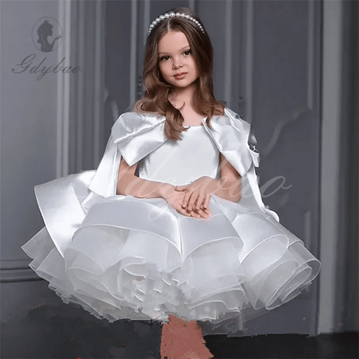 Puffy Satin Glitter Flower Girl Dress - Luzilly Bridal & Apparel