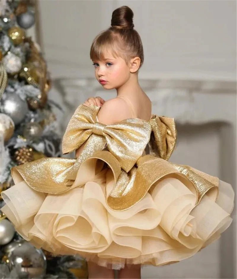 Puffy Satin Glitter Flower Girl Dress - Luzilly Bridal & Apparel