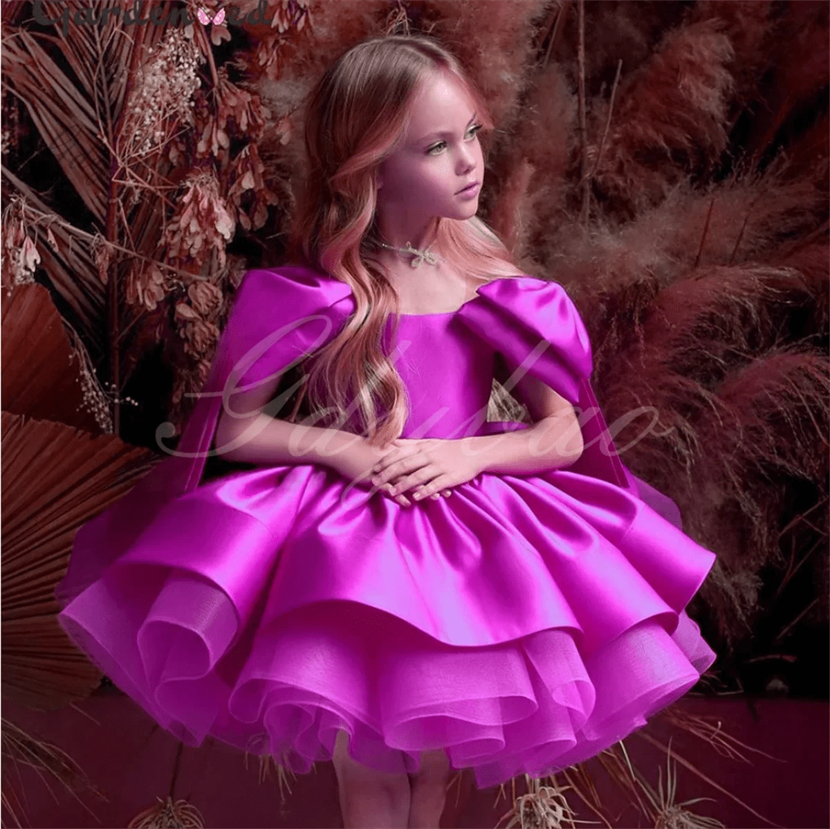 Puffy Satin Glitter Flower Girl Dress - Luzilly Bridal & Apparel