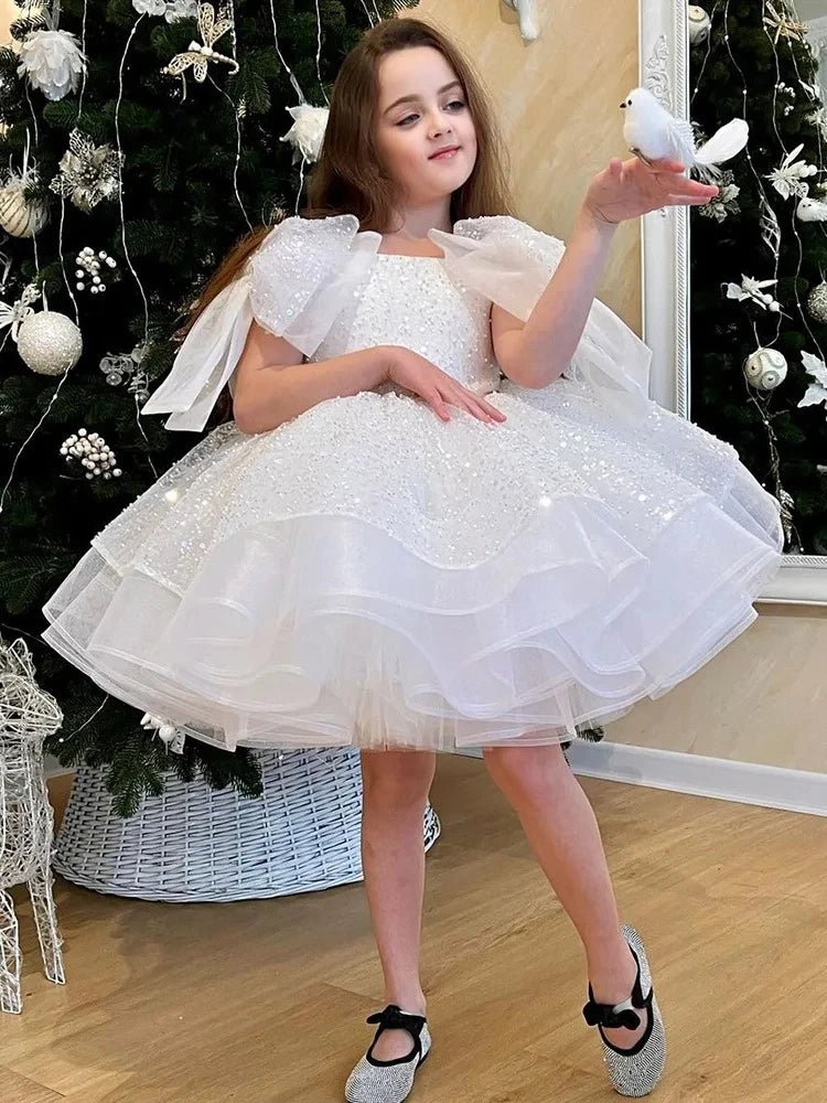 Puffy Satin Glitter Flower Girl Dress - Luzilly Bridal & Apparel