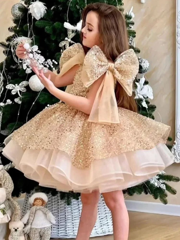Puffy Satin Glitter Flower Girl Dress - Luzilly Bridal & Apparel