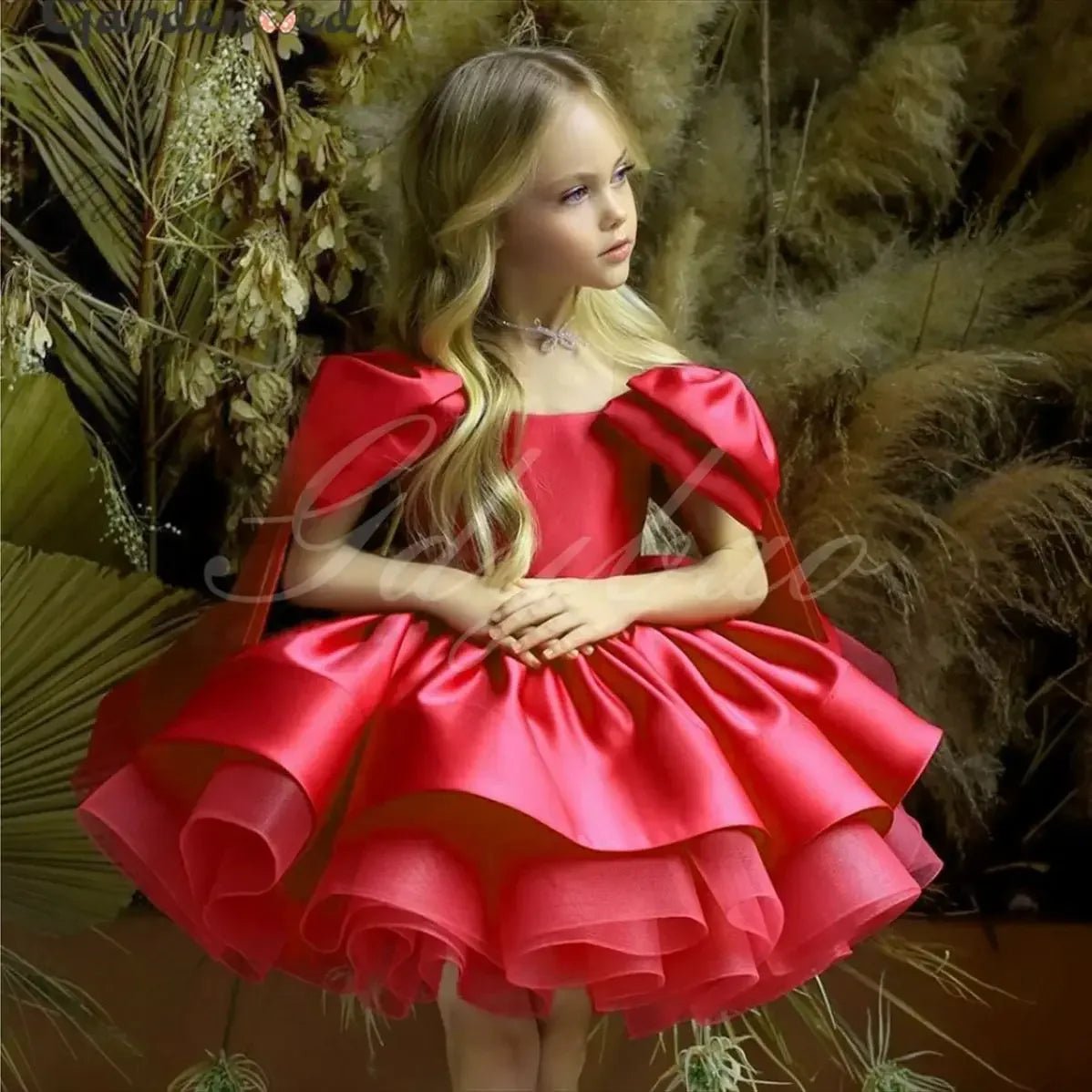Puffy Satin Glitter Flower Girl Dress - Luzilly Bridal & Apparel