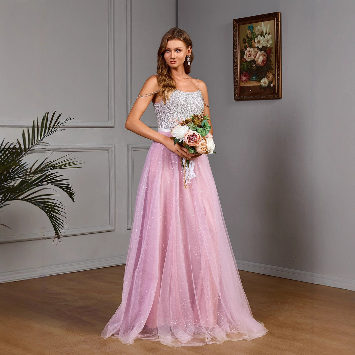 Purple Sequin Mesh Evening Gown - Luzilly Bridal & Apparel