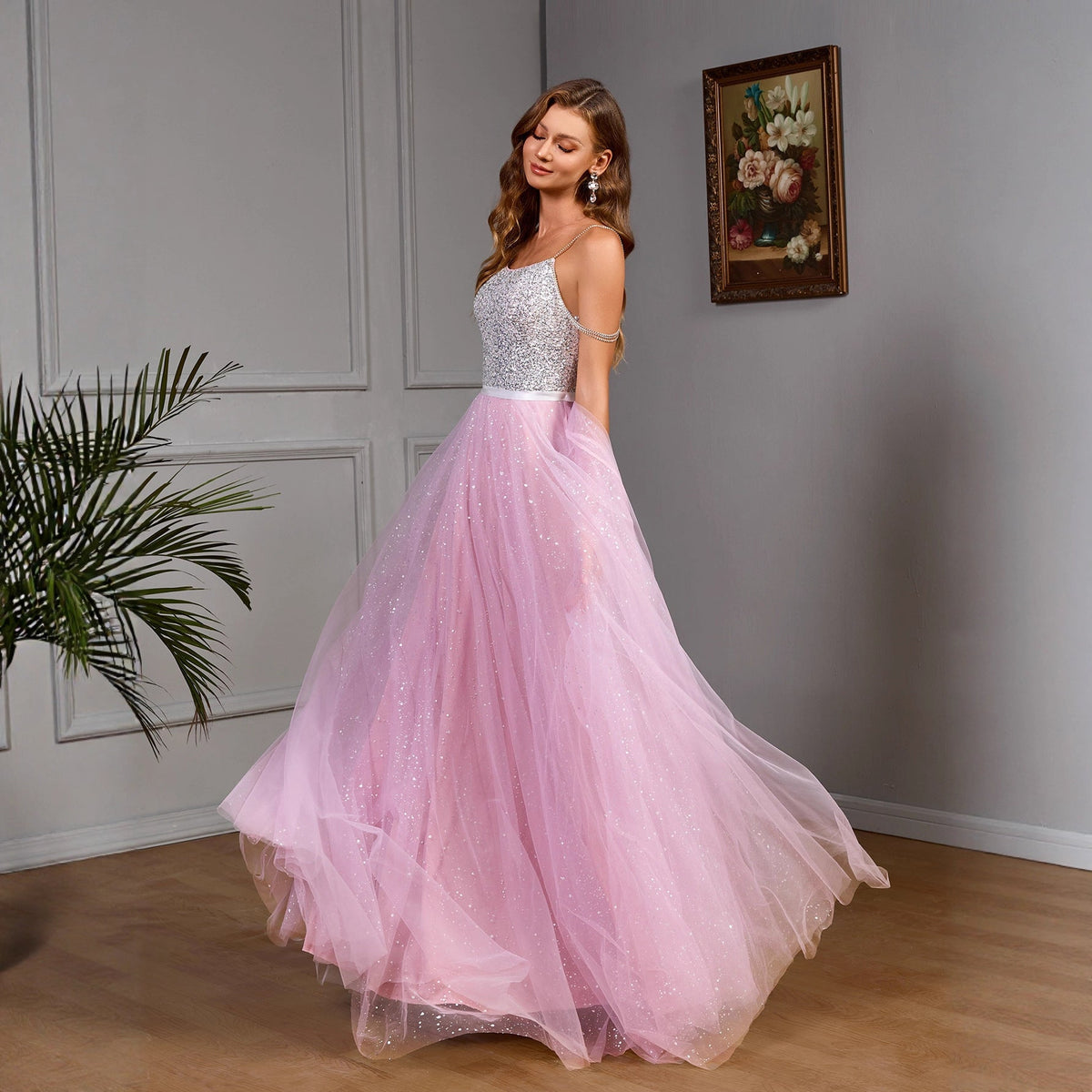 Purple Sequin Mesh Evening Gown - Luzilly Bridal & Apparel