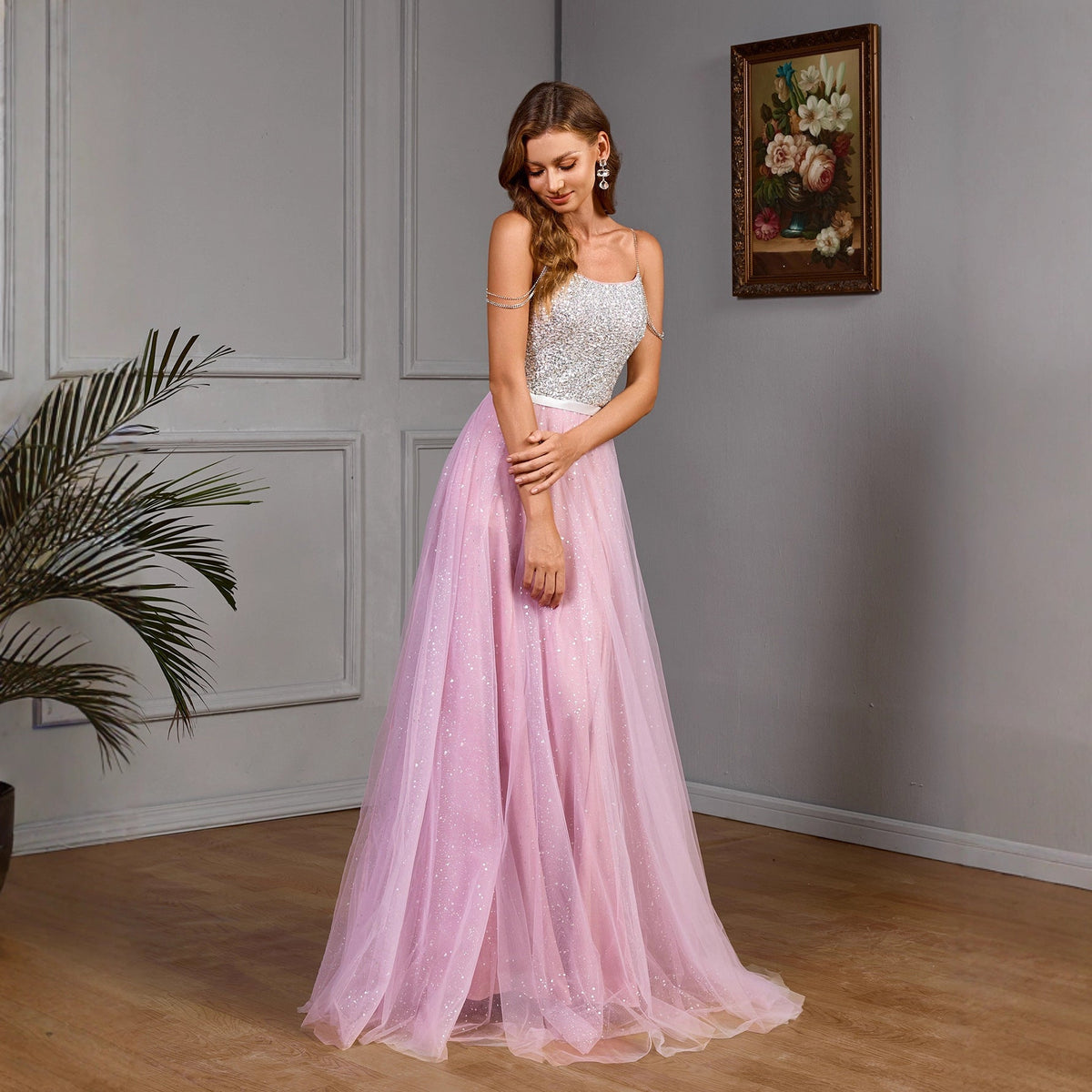 Purple Sequin Mesh Evening Gown - Luzilly Bridal & Apparel