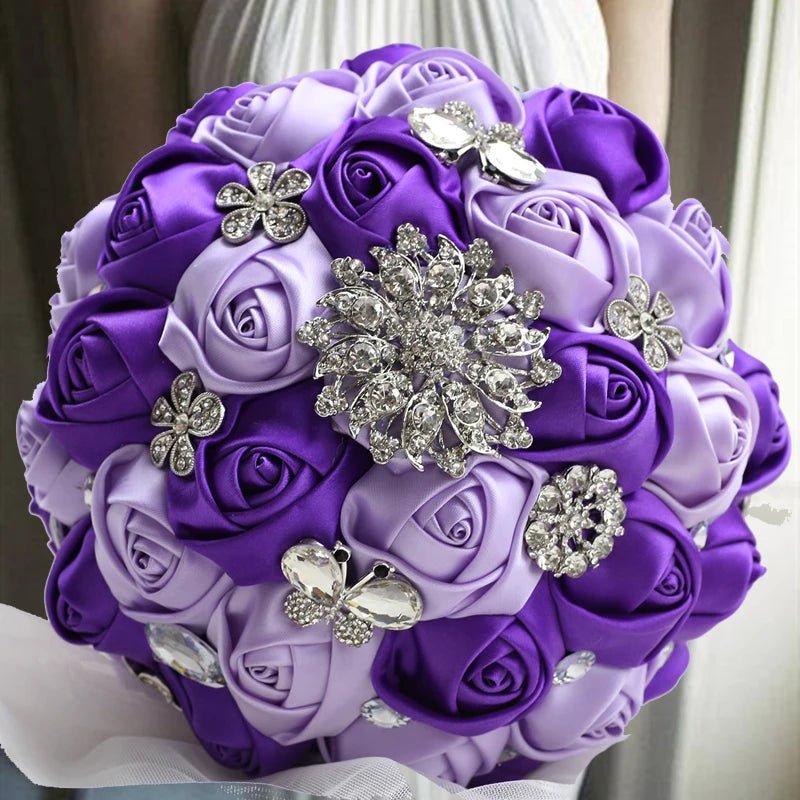 Purple Silk Rose Wedding Bouquet - Luzilly Bridal & Apparel