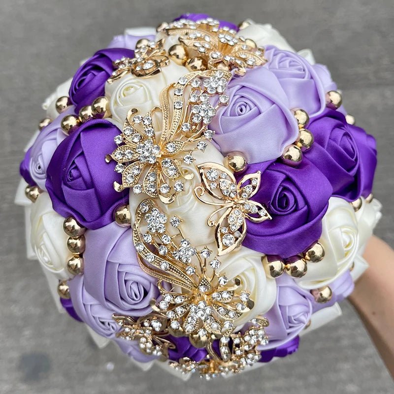Purple Silk Rose Wedding Bouquet - Luzilly Bridal & Apparel