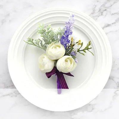 Purple Silk Roses Groom Boutonniere Brooch Flowers Wedding Wrist Corsage Bridesmaids Prom Marriage Corsage Flowers Accessories - Luzilly Bridal & Apparel