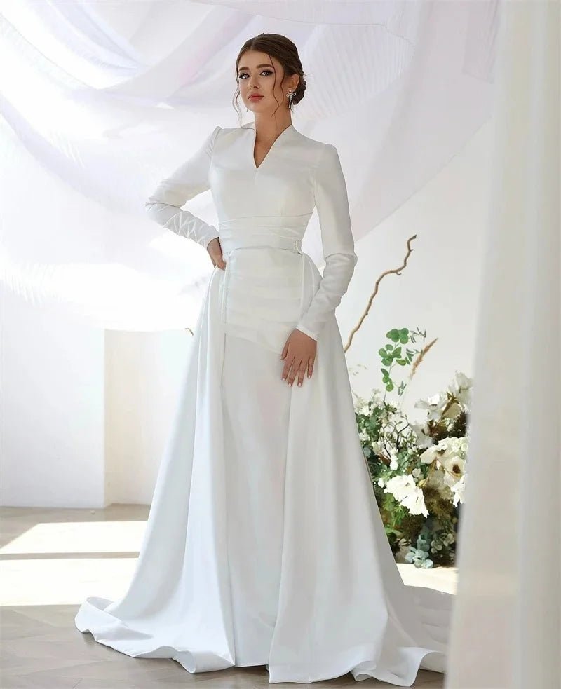 QICHE Modest Muslim Wedding Dresses Long Sleeve Luxury Floor Civil Bride Dresses Plus Customized 2026 Evening Prom Party Gowns - Luzilly Bridal & Apparel