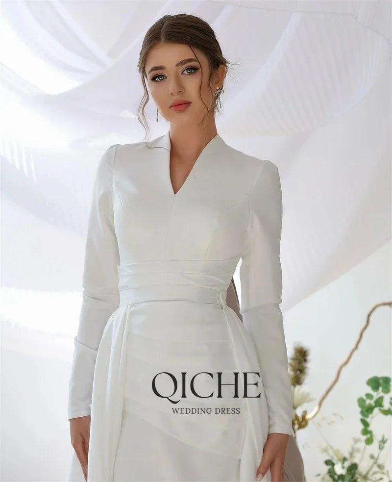 QICHE Modest Muslim Wedding Dresses Long Sleeve Luxury Floor Civil Bride Dresses Plus Customized 2026 Evening Prom Party Gowns - Luzilly Bridal & Apparel