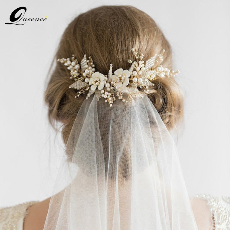 Queenco Gold Bridal Hair Comb Pearl Beads Wedding Hair Accessories Women Headpiece Girl's Hair Vine Party Hair Jewelry - Luzilly Bridal & Apparel