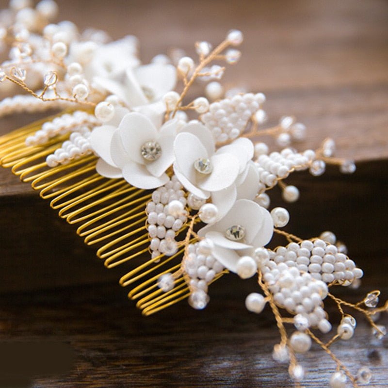 Queenco Gold Bridal Hair Comb Pearl Beads Wedding Hair Accessories Women Headpiece Girl's Hair Vine Party Hair Jewelry - Luzilly Bridal & Apparel