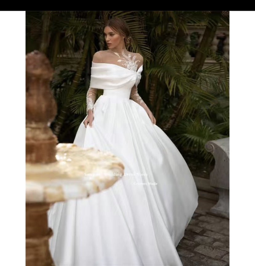 Raglan Sleeve Long Sleeve White Tutu Skirt Satin Wedding Dress - Luzilly Bridal & Apparel