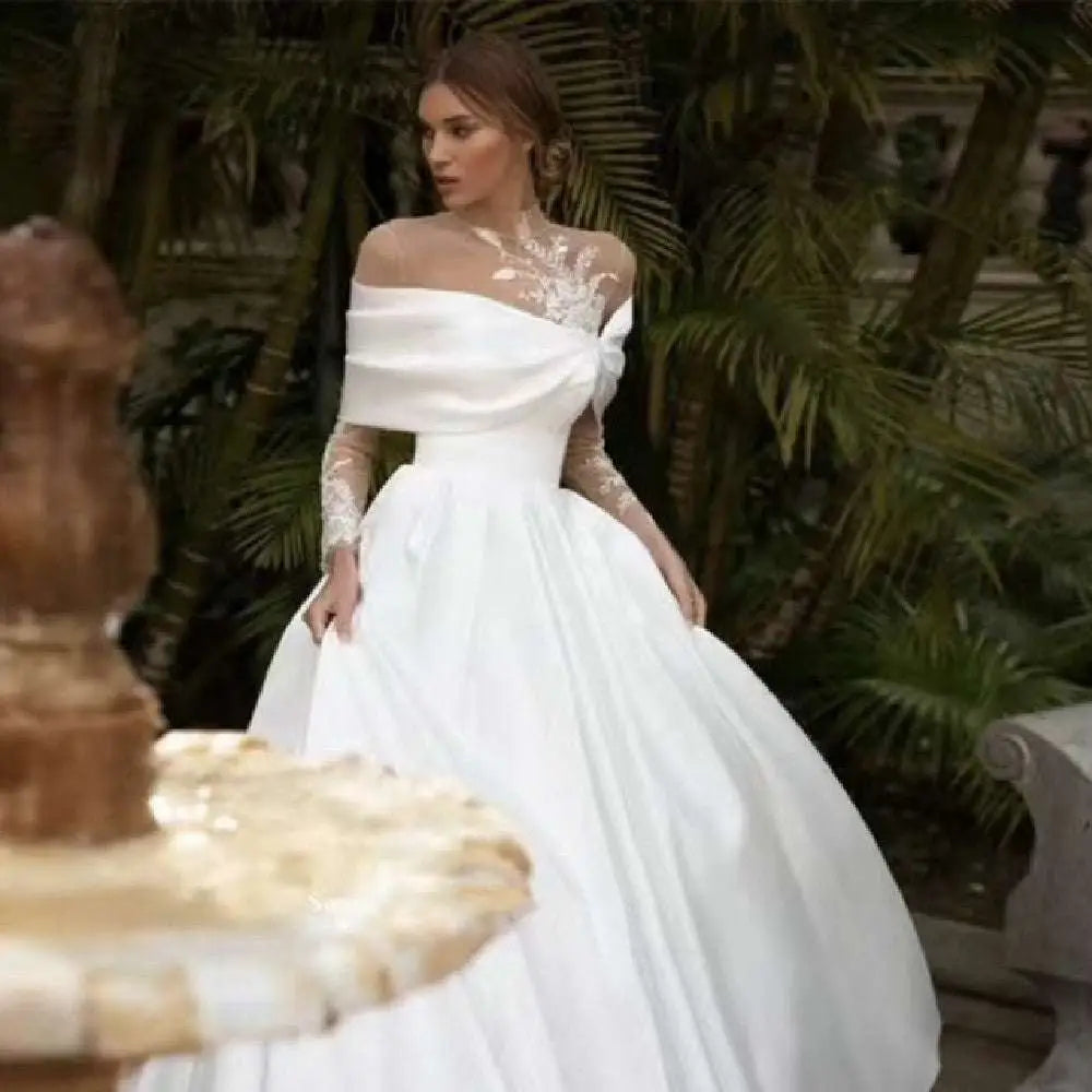 Raglan Sleeve Long Sleeve White Tutu Wedding Dress