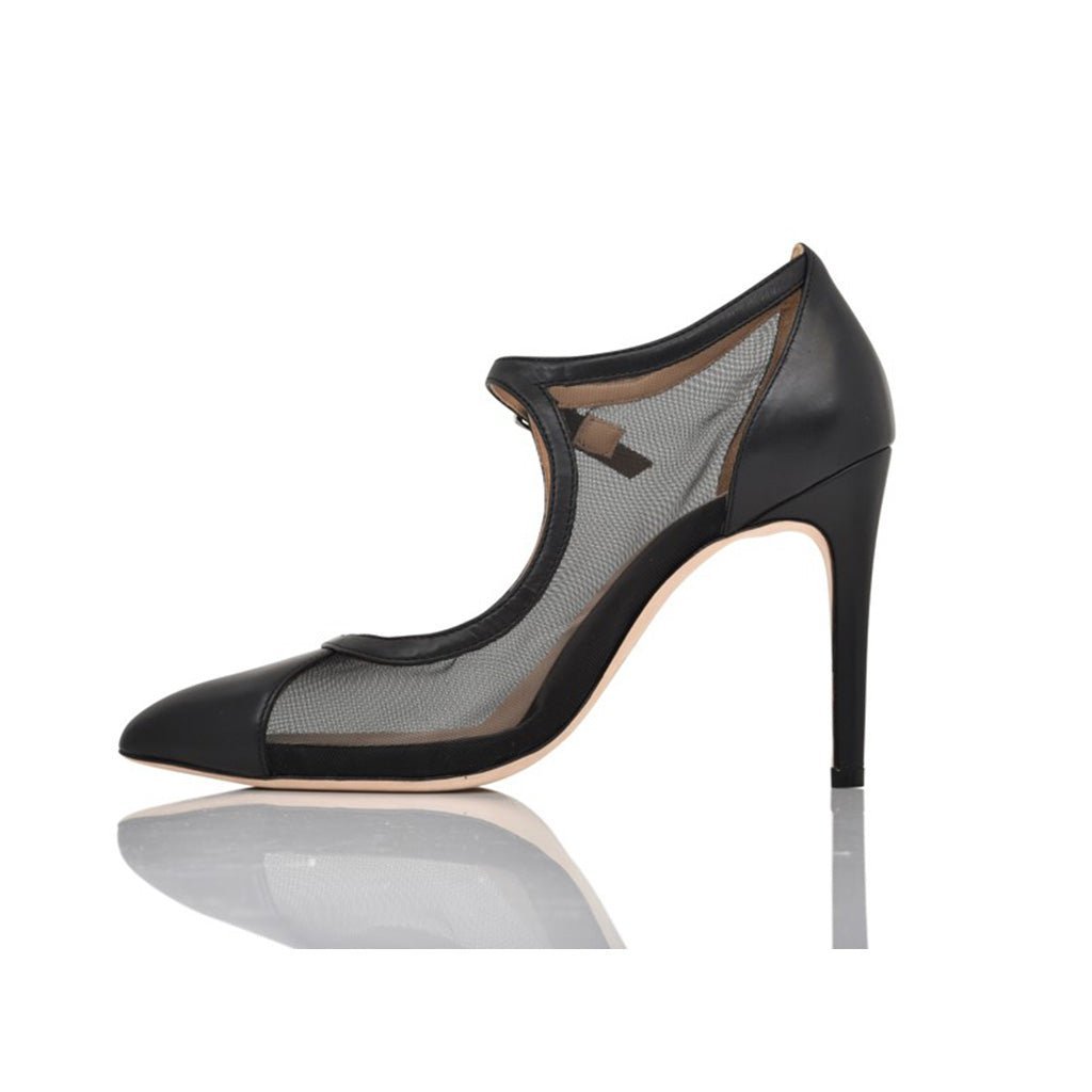 Rebecca Mary Jane Pump in Black Nappa & Mesh - Luzilly Bridal & Apparel